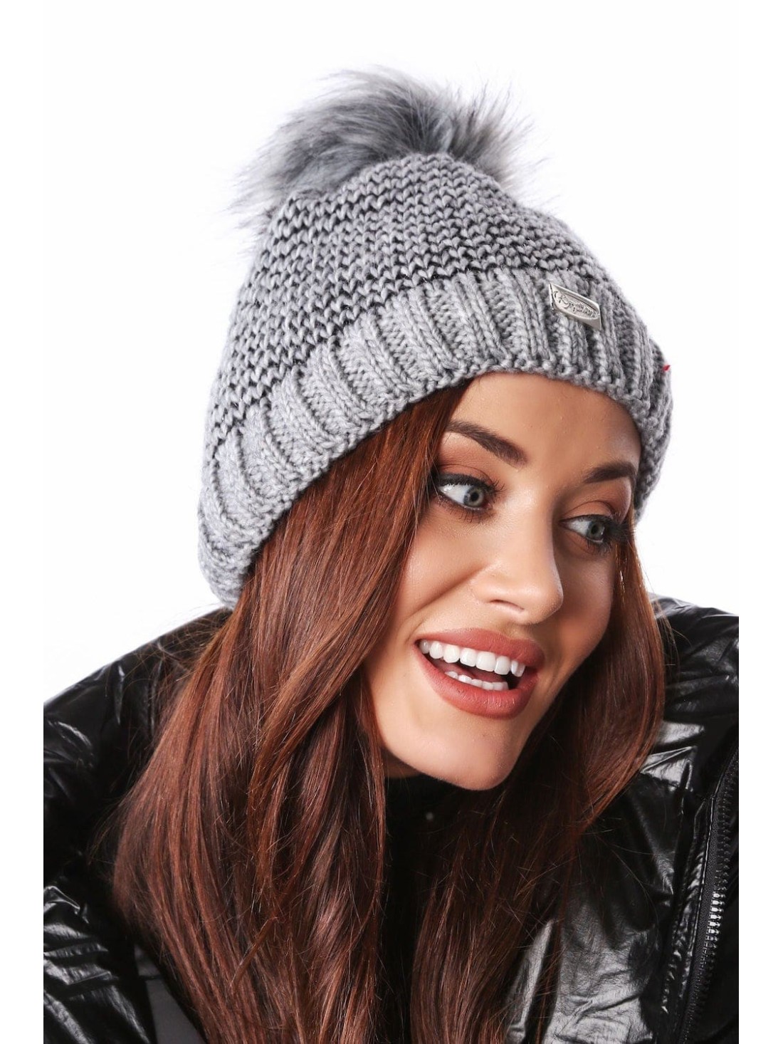 Dark gray herringbone winter hat C44 - Online store - Boutique